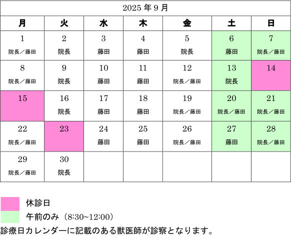 診察日カレンダー
