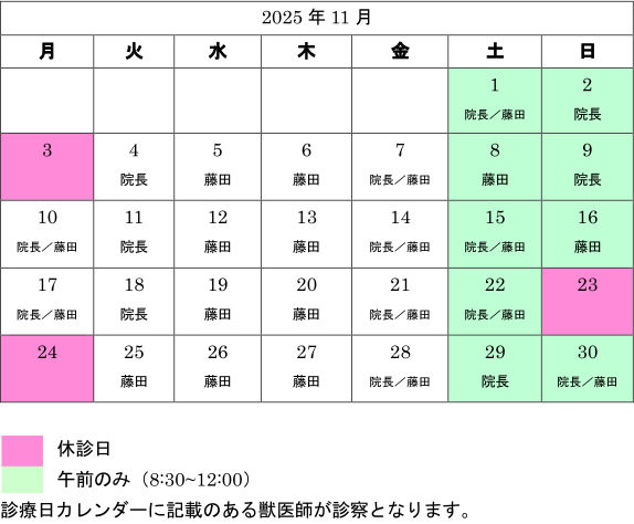 診察日カレンダー